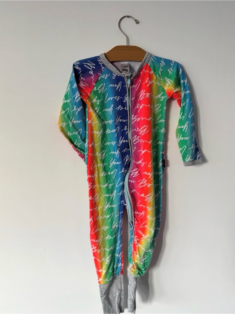 Bonds Rainbow Script Zippered Footed Pajamas - Multicolor